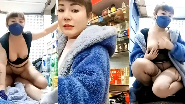 晚風吹人醒,肥姐風騷雜貨店板娘! 透明裝誘惑男顧客勾引進小屋性愛啪啪